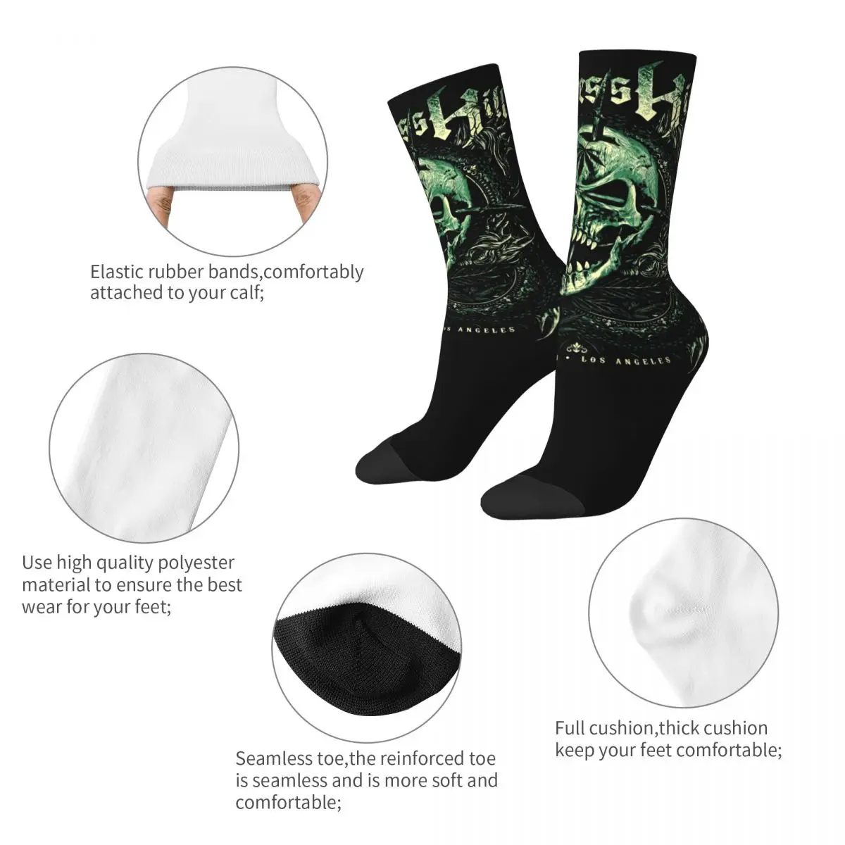 Autumn Winter Harajuku Women Men Cypress Hill Green Skull Socks Non-slip Sports Socks