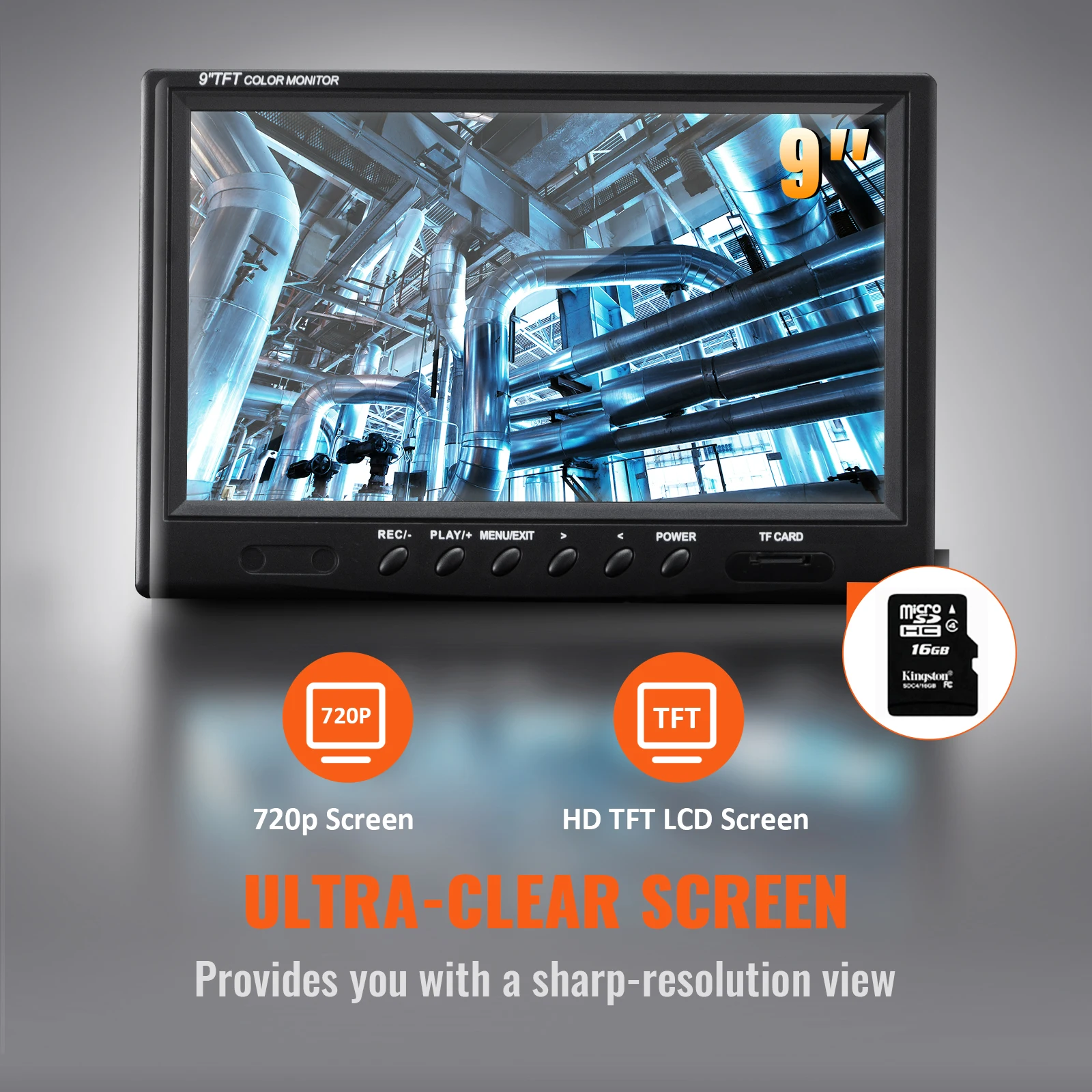 VEVOR Sewer Camera 9" Screen Pipeline Inspection Camera w/ DVR Function Waterproof Camera w/12 Adjustable LEDs and 16 GB SD Card