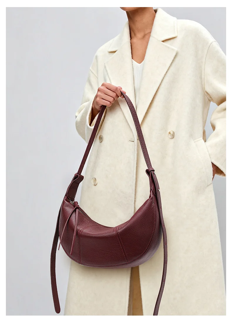 Aidrani Echtleder Halbmond-Unterarmtasche, Minimalistischer High-End-Stil, Vielseitige Rindsleder-Umhängetasche für den Alltag – Detail 3