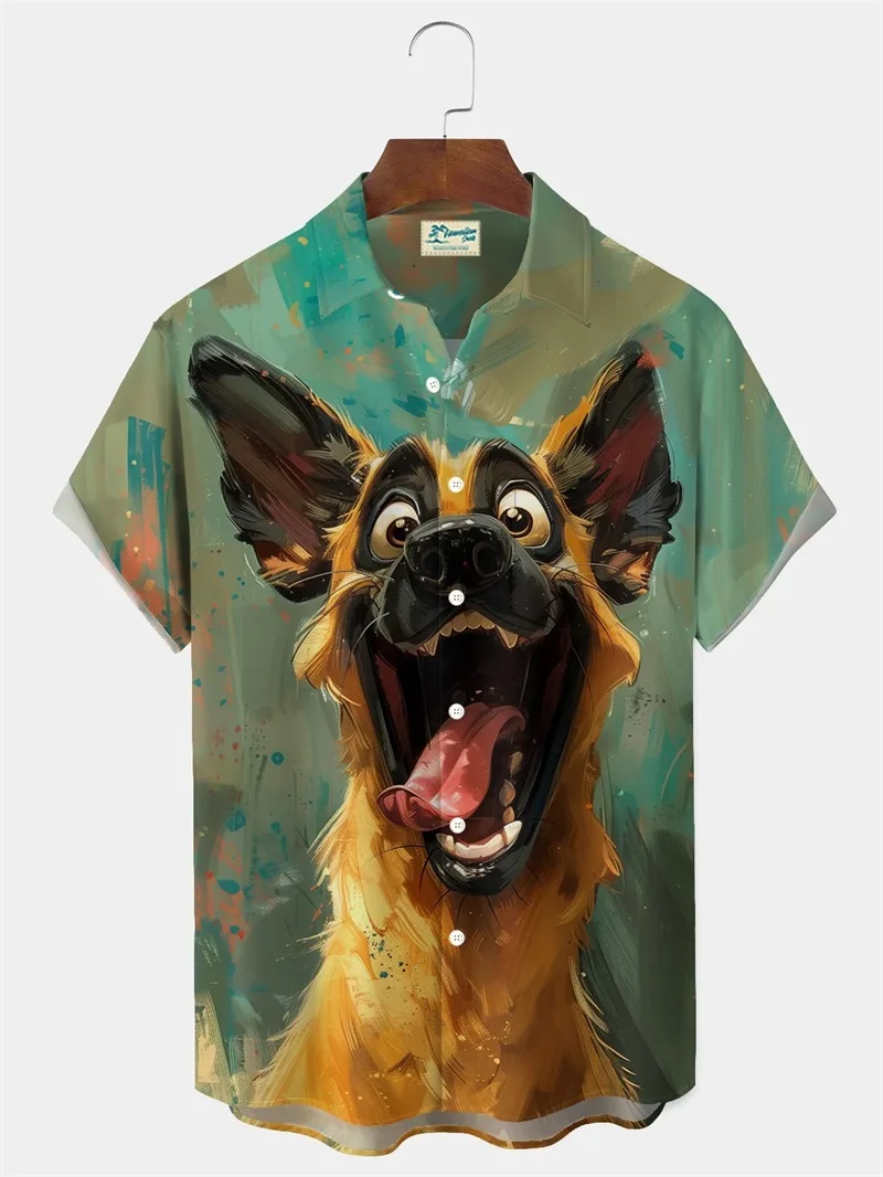

2025 Summer Men's 3D Printed Funny Animal Graphic Hawaiian Shirt Casual Button Up Short Sleeve Beach Shirts Blouse Clothes