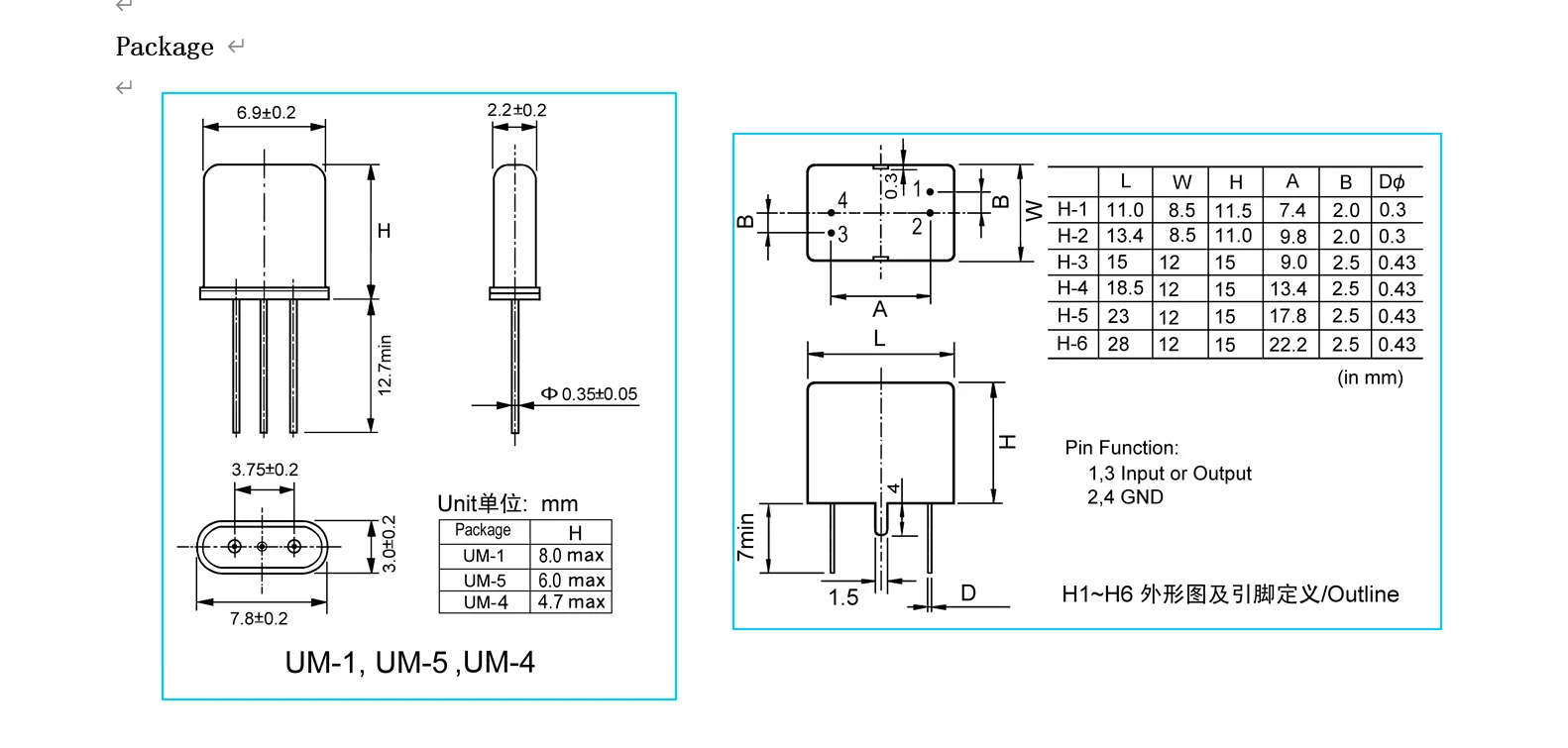 모놀리식 크리스탈 필터 (MCF-PFI) 주파수: 45.000MHz