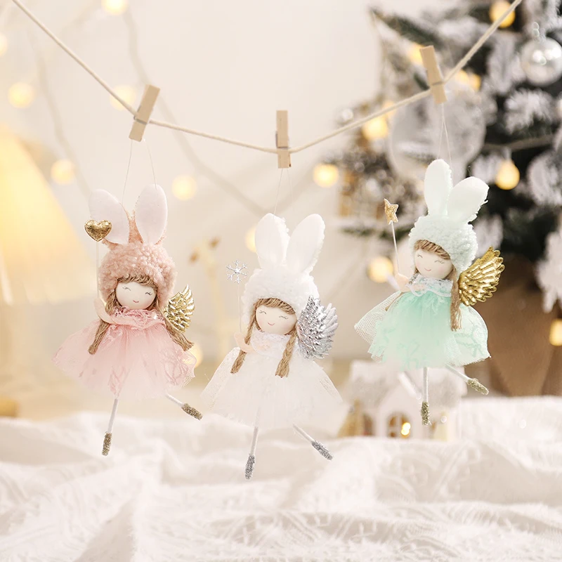 

Cute Bunny Ears Girl With Wings Holding A Fairy Wand Doll Pendant Christmas Tree Ornaments