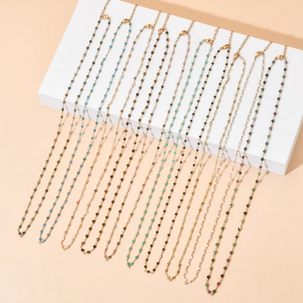 Neue Naturstein-Perlenkette für Damen, Goldfarben, Modeschmuck, Mehrreihige Perlenkette für Frauen, Großhandel – Detail 4
