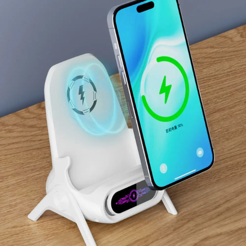 

15W Wireless Magnetic Phone Charger with 3 Magnetic Head Fast Charging Chair Shaped Phone Charger Stereo Sound Chamber Pluggable
