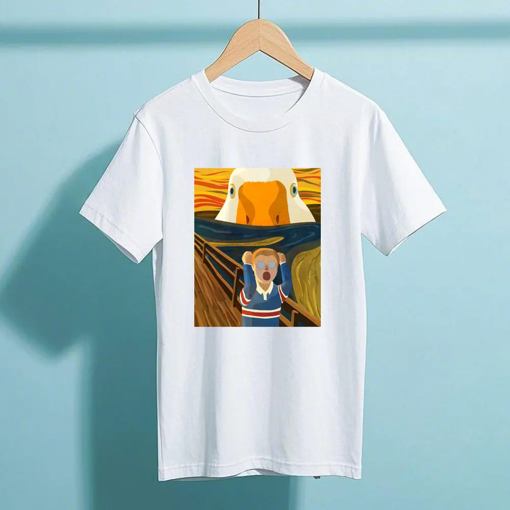 Funny Cartoon Style Shriek Untitled Goose Game T Shirt Unisex Adult Summer Cotton Crew Neck Funny Gaming ‌Retro Graphic T Shirts