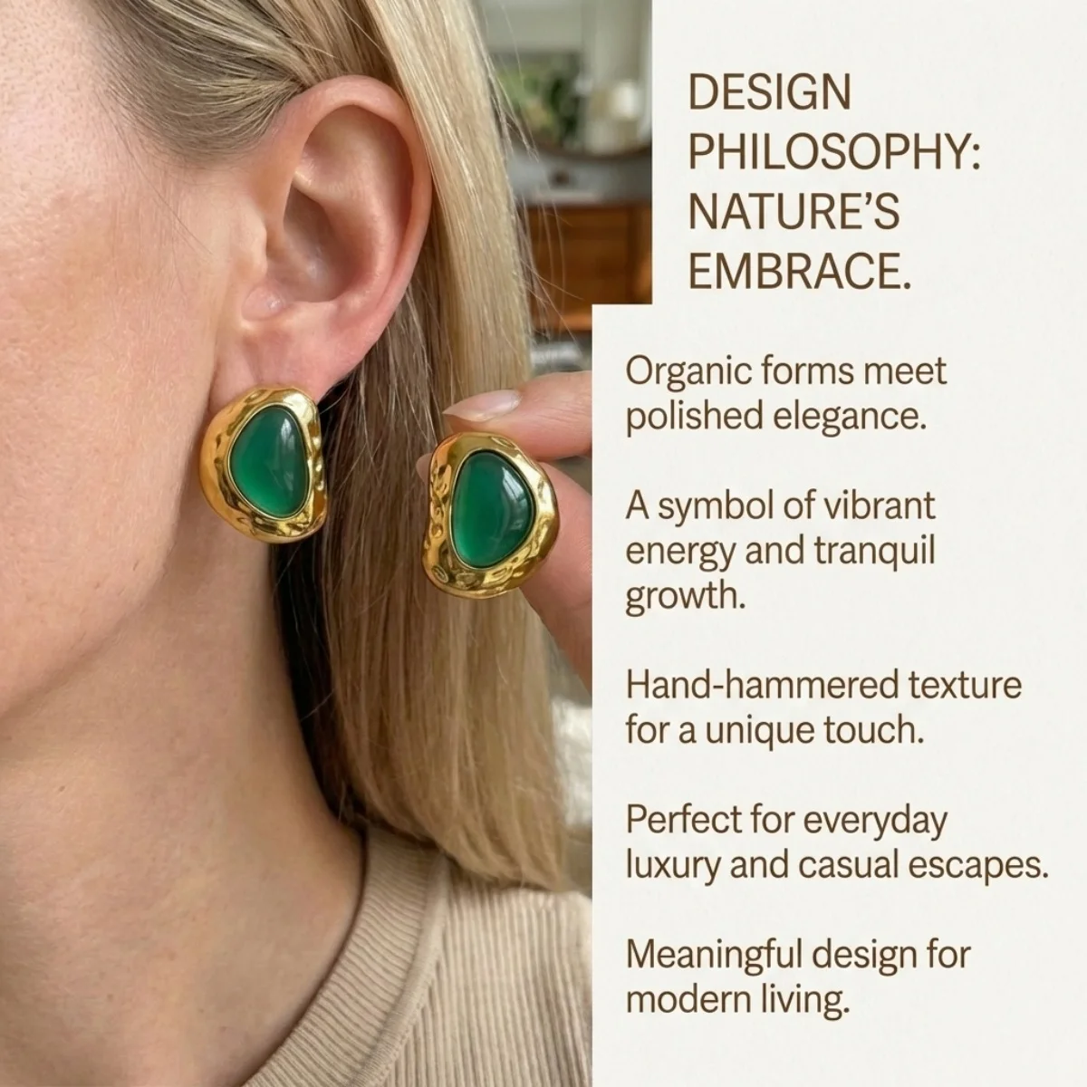 Vintage-Ohrstecker aus Edelstahl mit grünem Harz, unregelmäßig geformt, für Damen und Herren, minimalistischer, strukturierter, geometrischer Ohrring, eleganter Schmuck – Detail 12