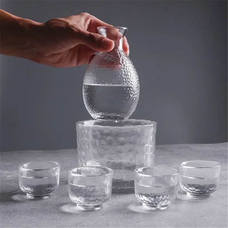 Japanese Sake Pot Set Golden Edge Glass Sake Bottle Set Rice Wine Vodka Wine Cup Flasks Liquor Glasses Barware Wedding Gifts