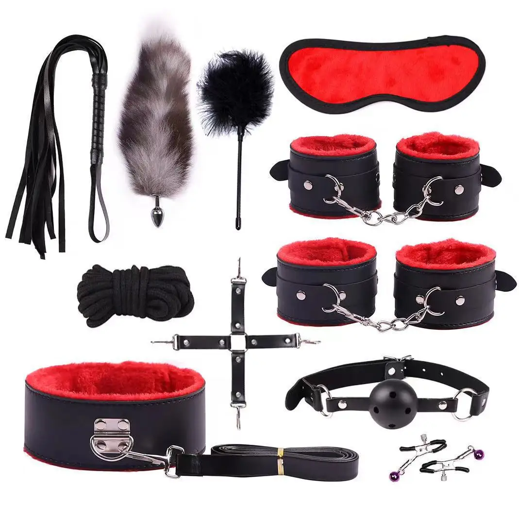 

BDSM Bondage Set Erotic Bed Games Adults Handcuffs Nipple Clamps Whip Spanking SM Kits Role Playing Caress Feathers Sex Toys