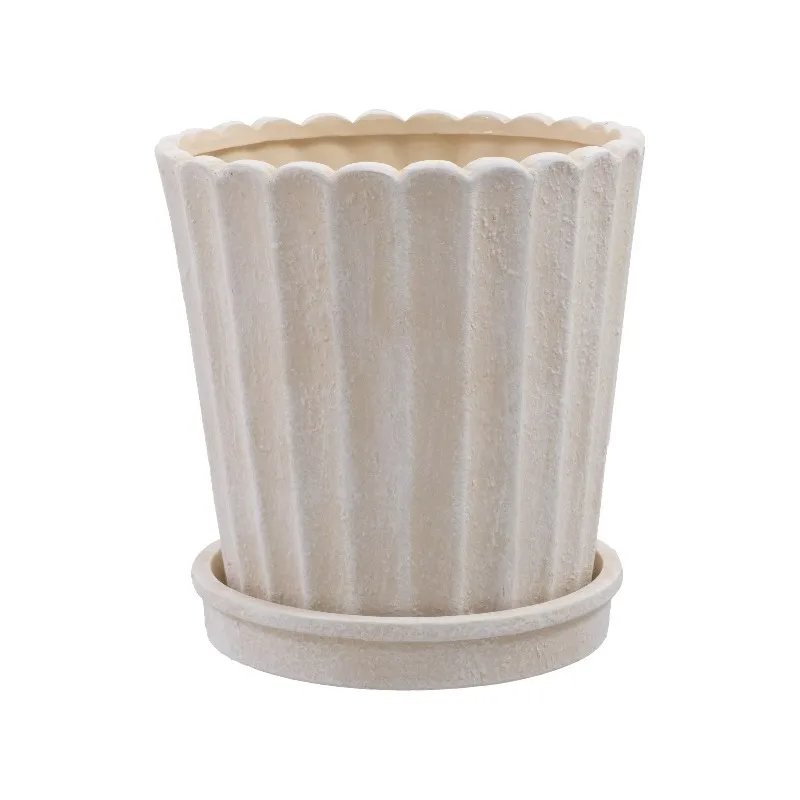 8 Inch Shell Planter Cream Ceramic Indoor Outdoor Flower Pot