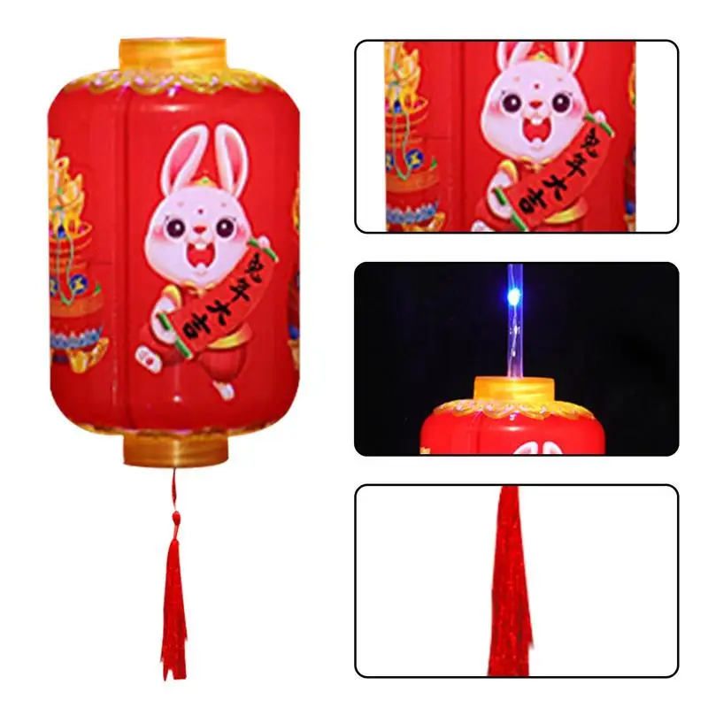 Chinese Lanterns 5pcs | LED Lighted Handheld Lantern | 2023 Year of Rabbit Decoration Cartoon Rabbit Printed Red Lanterns Random