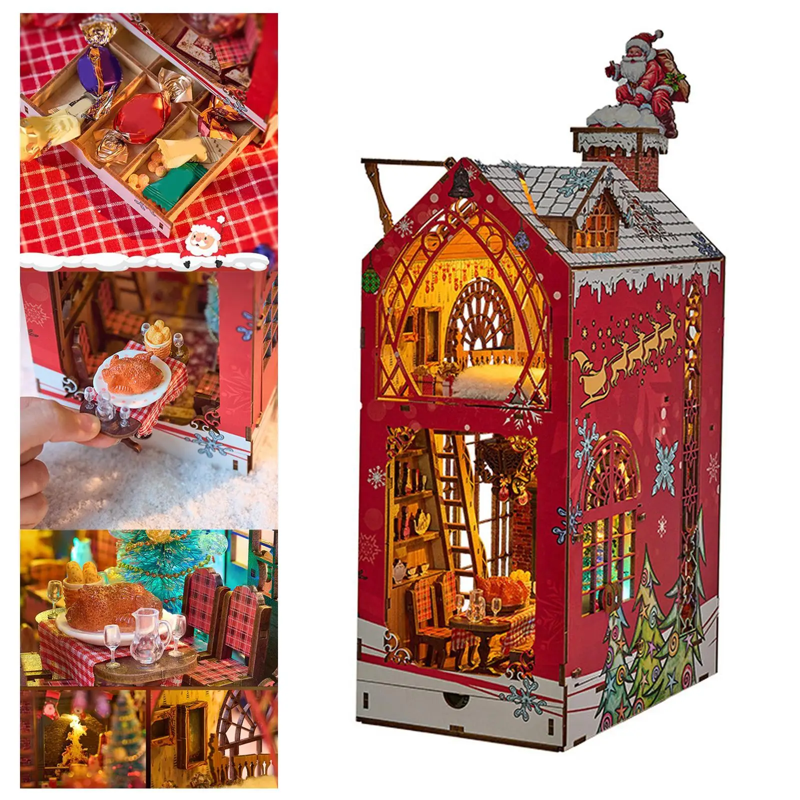 DIY Christmas Bookend Kits Craft 3D Wooden Puzzle for Book Christmas Desk