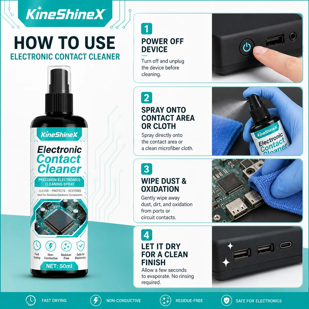 New Electronic Contact Cleaner Spray–100ml Fast Drying No Residue Formula for Circuit Board PC Laptop Precision Cleaning - view 5