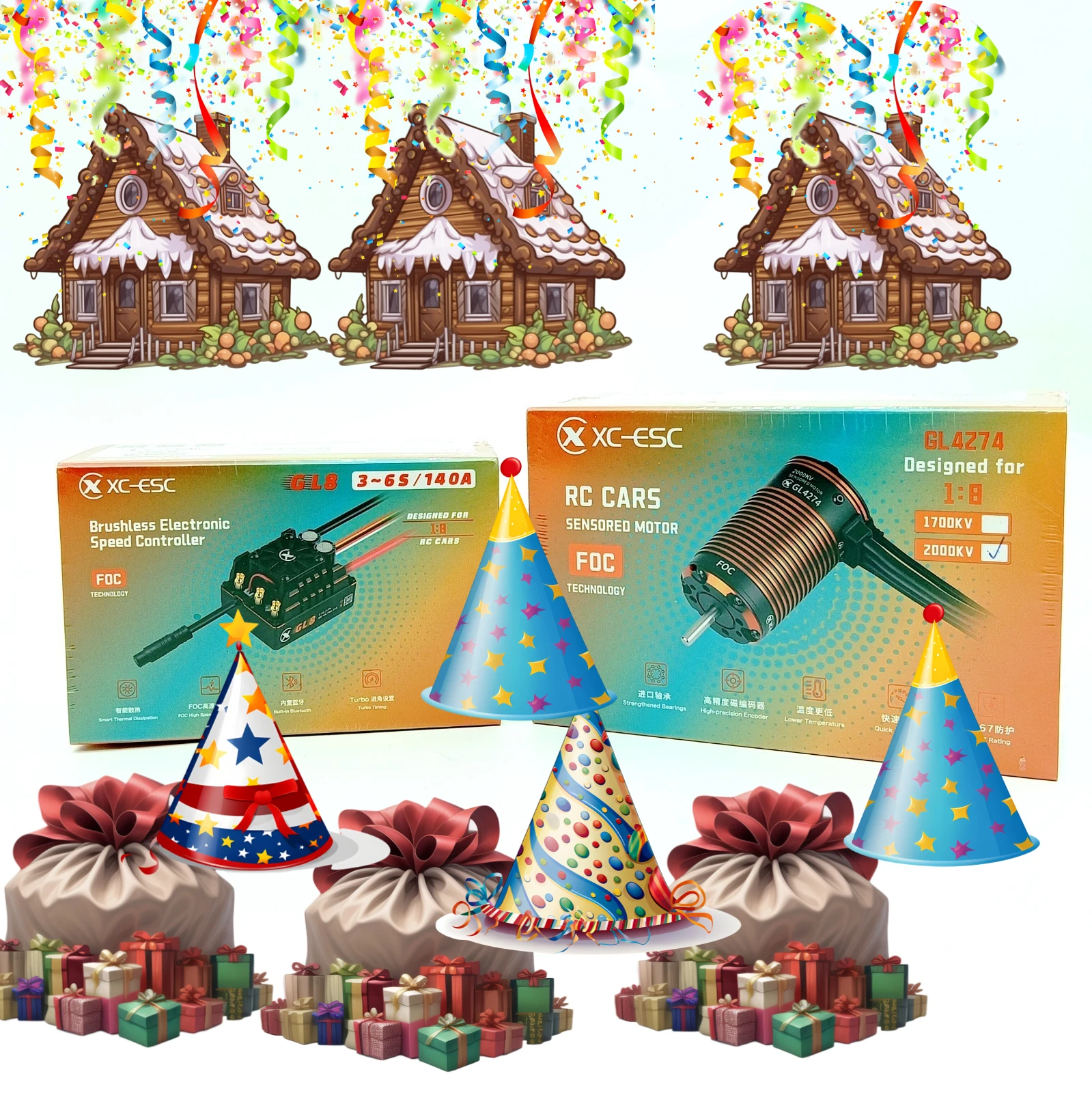 

Бесщеточный регулятор скорости XC GL8+GL4274 FOC ESC с датчиком для моторов 1/8, 3~6S, 140A, для радиоуправляемых машин