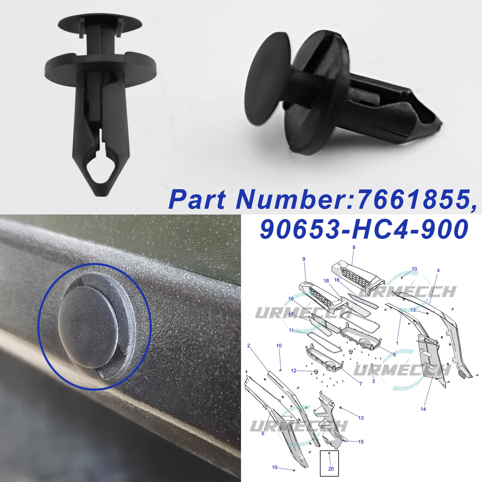 Clips de garde-boue RiSALE UTV RL pour moto, clips de garde-boue M6 M7 M8, goupille de poussée 7661855, attache de retenue pour ycine, Honda Kawasaki Suzuki Yamaha, agglomx