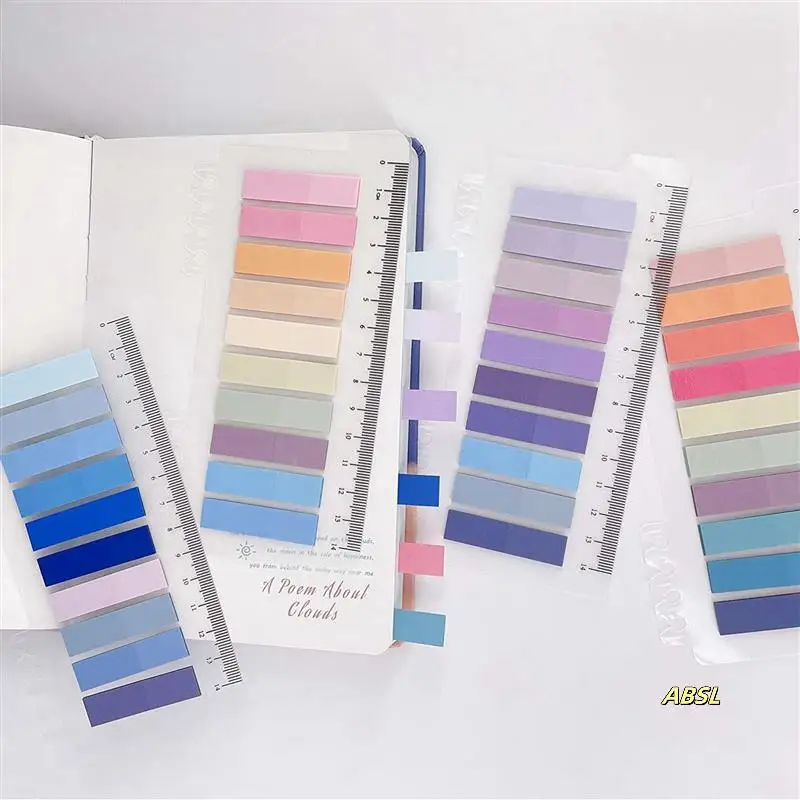 2400 Pcs Sticky Index Tabs, 4 Sheets Morandi Strip Index Tabs, Writable Page Sticky Notes With Ruler For Page Marking