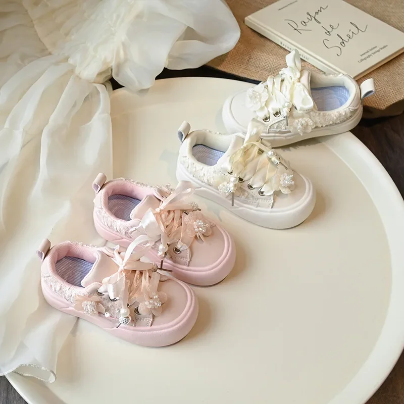 Sepatu Sneaker sol tebal anak perempuan, sepatu kasual harian, sepatu sol tebal, sepatu tren bunga, sepatu putri, imut, sederhana, Sneaker anak perempuan, modis, musim gugur