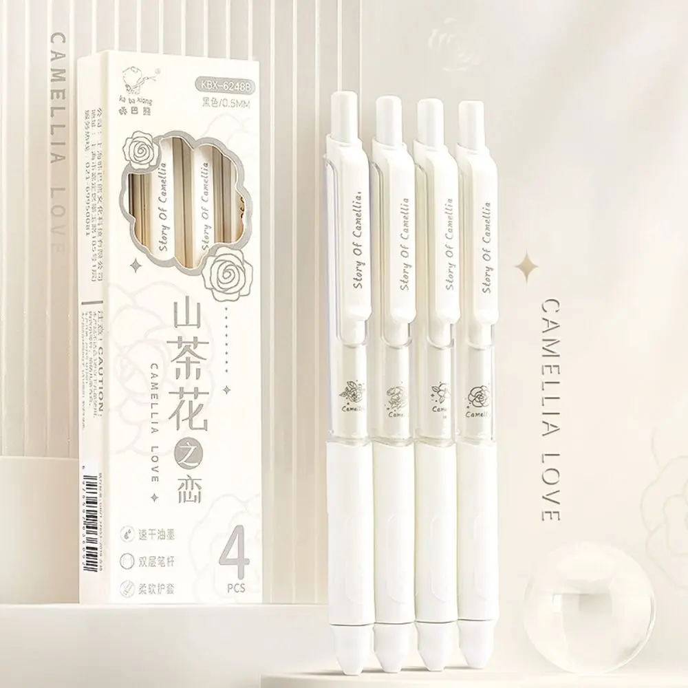 4PCS/Box Dirt-resistant Press Type Gel Pen Black Ink Soft Grip Neutral Pen 0.5mm Pen Tip Quick-drying Writing Tool School Office