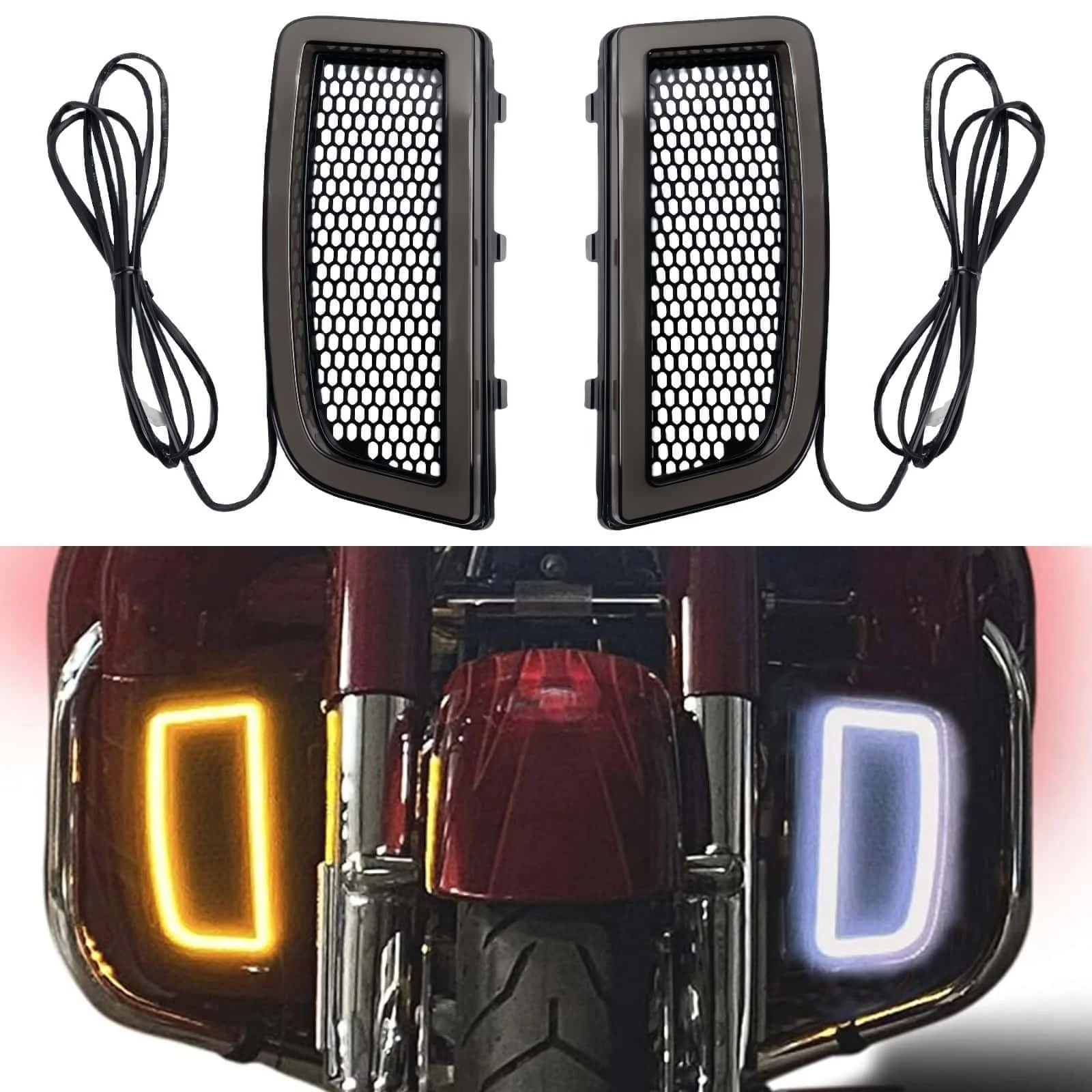 

For Harley Touring Ultra Limited Street Road Glide 2014-2024 Motorcycle LED Lower Fairing Light Turn Signal Running Inserts Lamp