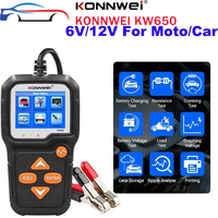 KONNWEI KW650 Car Motorcycle Battery Tester 6V 12V Auto Battery Analyzer 100 to 2000 CCA Car Moto Cranking Charging Test Tool