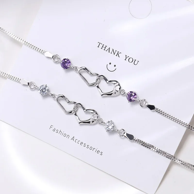 Fine 925 sterling Silver noble Crystal romantic heart Bracelets for women fashion party Wedding accessories Jewelry Couple gifts