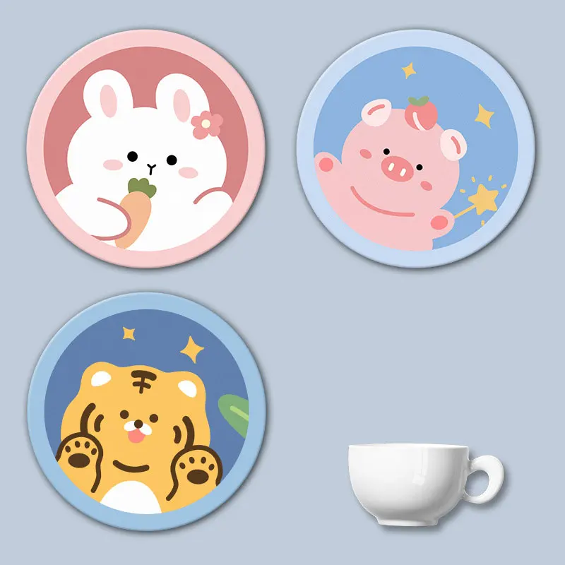 

Cartoon Water-absorbing Coaster Heat-resisting Non-slip Drink Coffee Cup Pad Skid Insulation Pot Bowl Mat Kitchen Tableware Set