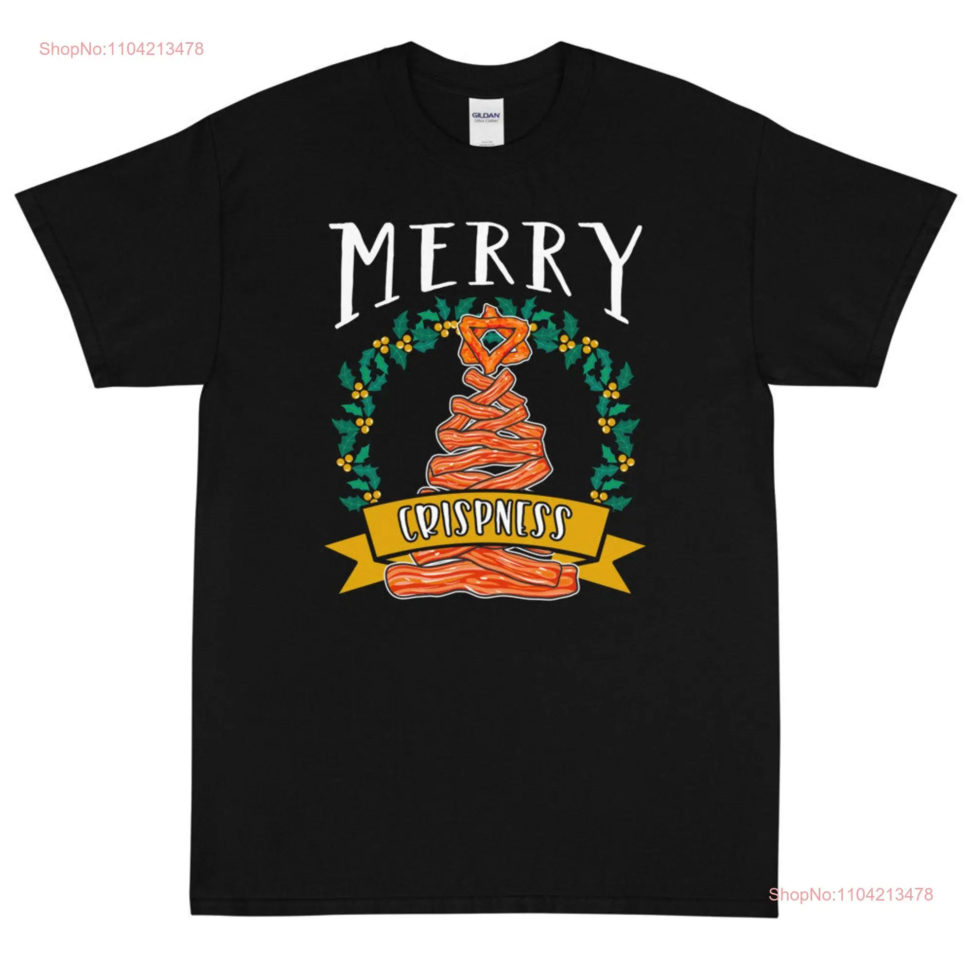 Merry Crispness Bacon Christmas Tree  T Shirt long or short sleeves