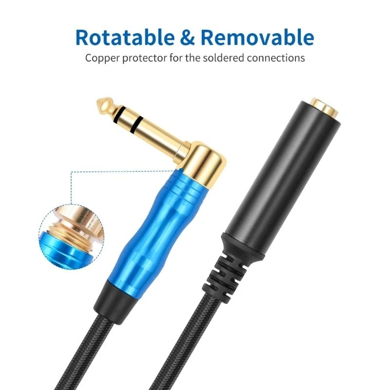 

652F Auditory Extender 6.35mm Bent Connector Stereo Male to Female Auditory Cable Cord