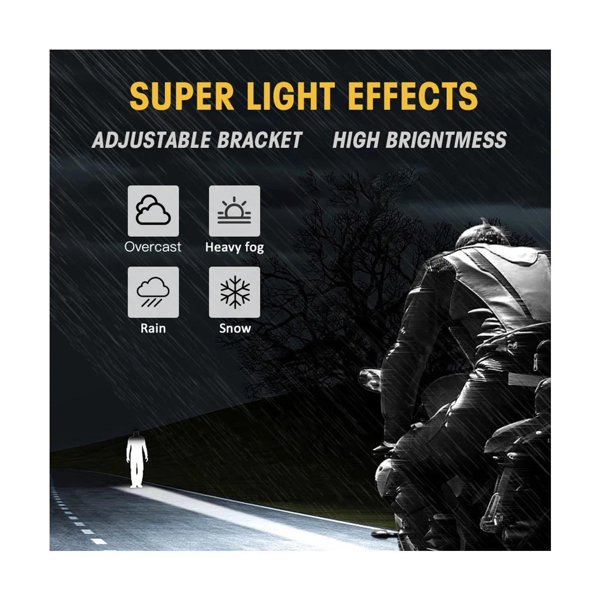 

60W 6000LM Round LED Angel Eyes Light Bar 6000K/3000K White+Yellow Light for Motorcycle Offroad LED Work Light - 2PCS