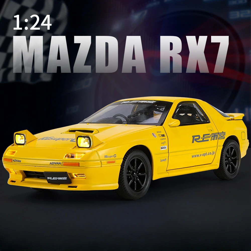 1/24 Mazda RX7 Alloy Car Model Toy Initial D with Sound Light Metal Diecast Model Sport Car Toy for Kids Children\'s Holiday Gift