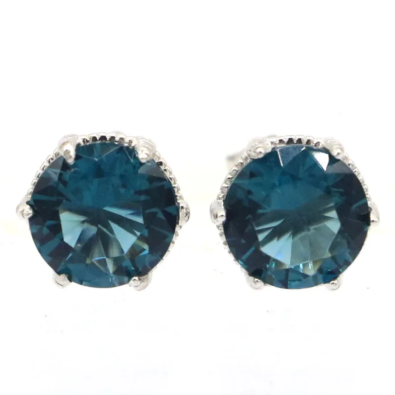 

Buy 5 Get 1 Free 9x9mm 4.7g Real 925 Solid Sterling Silver Earrings London Blue Topaz White Sapphire Women Wedding