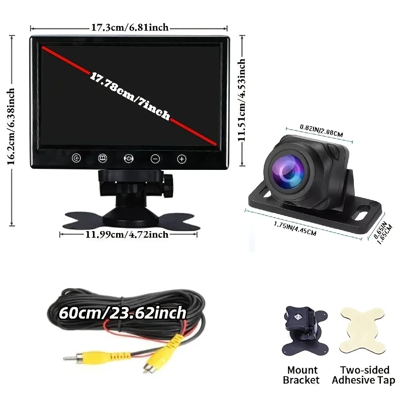 7inch Desktop Monitor with Touch Button & Backup Camera Kit | Rear View Camera Display Screen, Car Backup Rearview Monitor