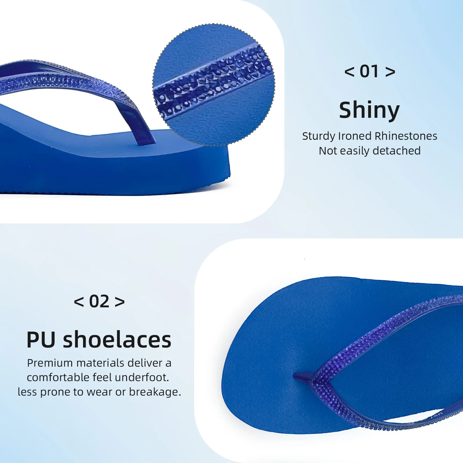 Womens Platform Wedge Flip Flops Rhinestone Strap Lightweight EVA Thong Sandals Summer Beach Vacation Wedge Sandals for Women