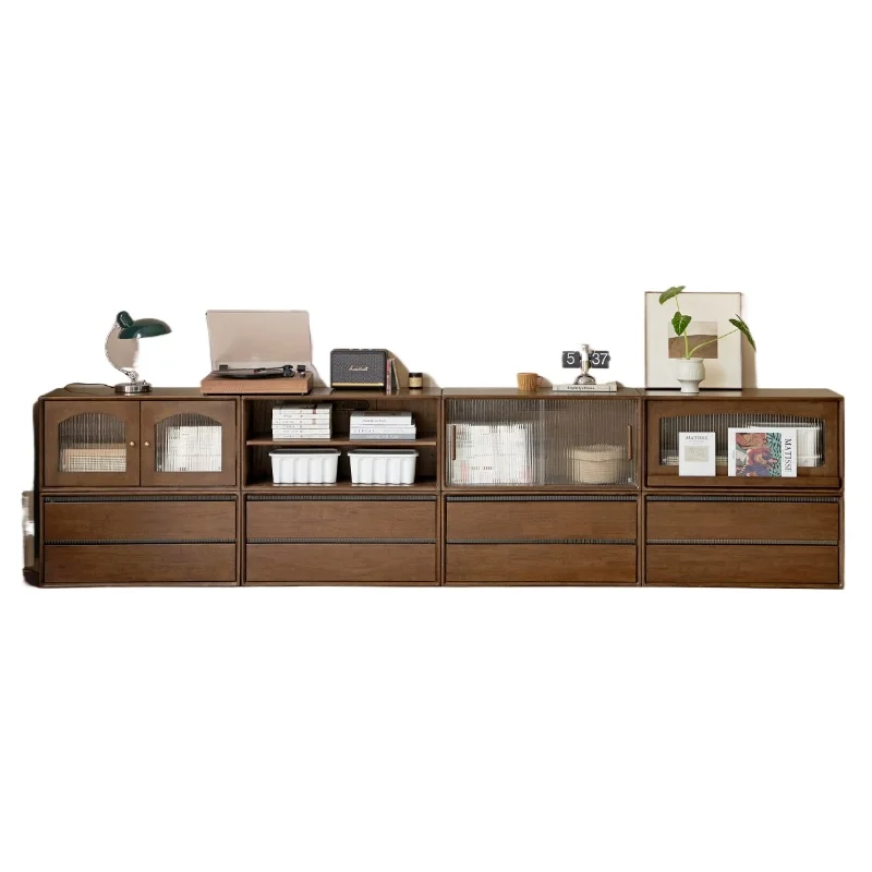

Solid wood TV cabinet, small free combination bookcase with retro floor storage in the living room