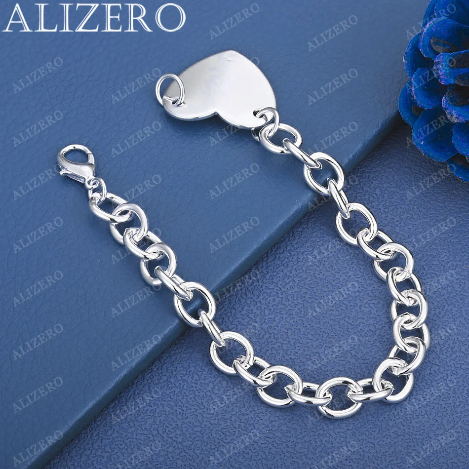 

ALIZERO 925 Sterling Silver Heart Pendant Chain Bracelet For Women Fashion Jewelry Charm Birthday Anniversary Gifts Wedding