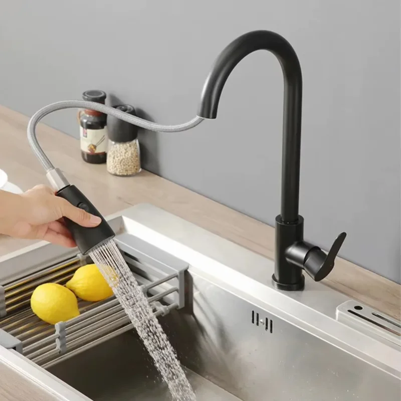 

Kitchen faucet Stainless stee lsingle hole pull out spout kitchen sink mixer faucet flow spray head 360 swivel cleaning faucet