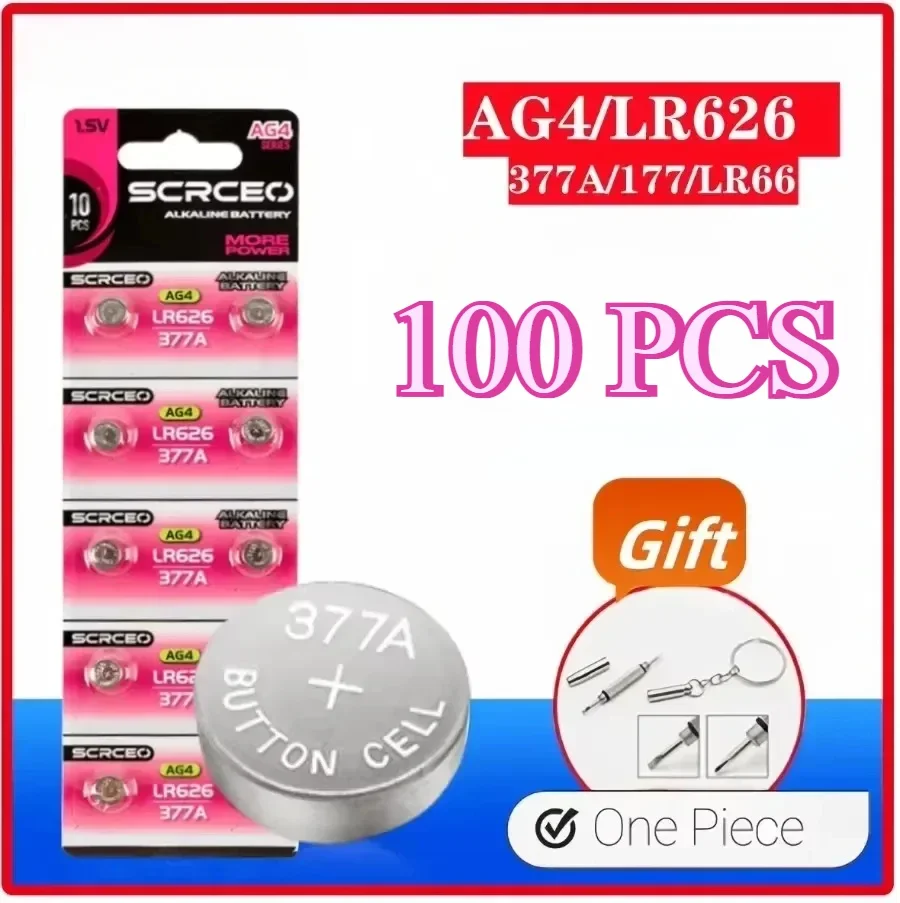 

100Pcs AG4 LR626 1.55V Alkaline Watch Battery 377 SR626 177 626A 377A CX66W For Toy Calculator Car Key Clock Button Cell