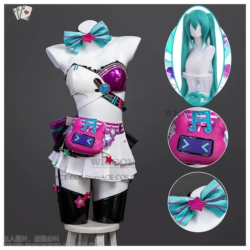 Game Muuuse Project Sekai Colorful Stage Anime Cosplay Uniform Outfits Green two-ponytailed Sexy Dress Bag Miko Roleplaying Cos