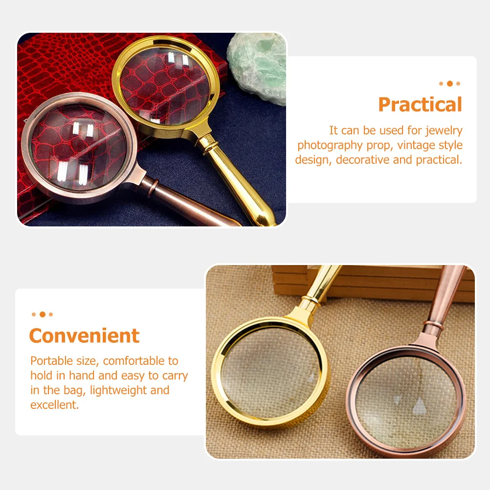 

Retro Handle Design Magnifier Handheld Magnifying Glass for Jewelry Photo Prop Practical Elder Reading Handle Design Magnifier