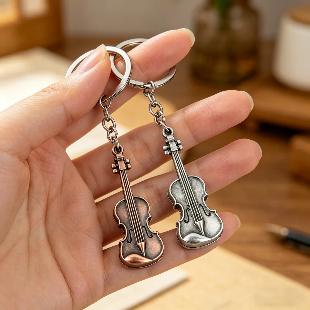 Vintage Mode-Accessoires Klassischer Metall-Gitarren-Musik-Schlüsselanhänger Rucksack-Anhänger Auto-Schlüsselring Kreatives Persönliches Geschenk – Detail 3