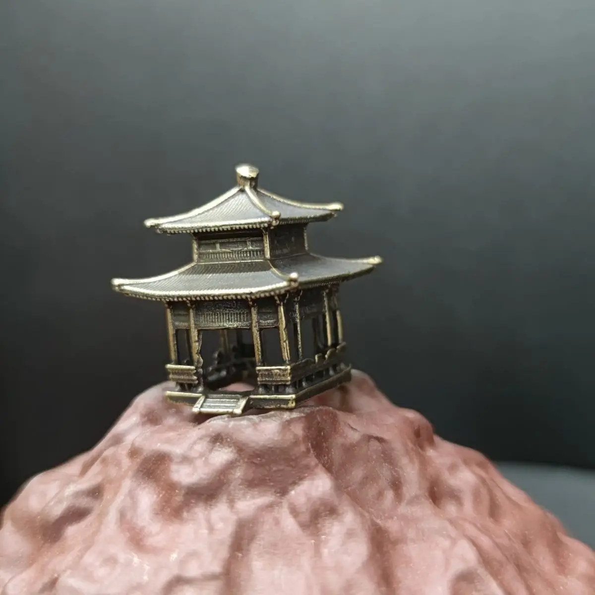 Brass Bonsai Micro Landscape, Rockery Fish Tank, Small Decoration, Chinese Ancient Architecture Model, Study Pavilion