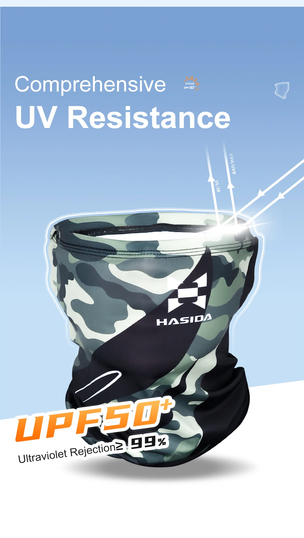 HASIDA Angel-Gesichtsmaske, Nackenschutz, Armstulpen, UV-Sonnenschutz, kühlend, atmungsaktiv, Tarnmuster, ideal für Angeln im Sommer im Freien. – Detail 5