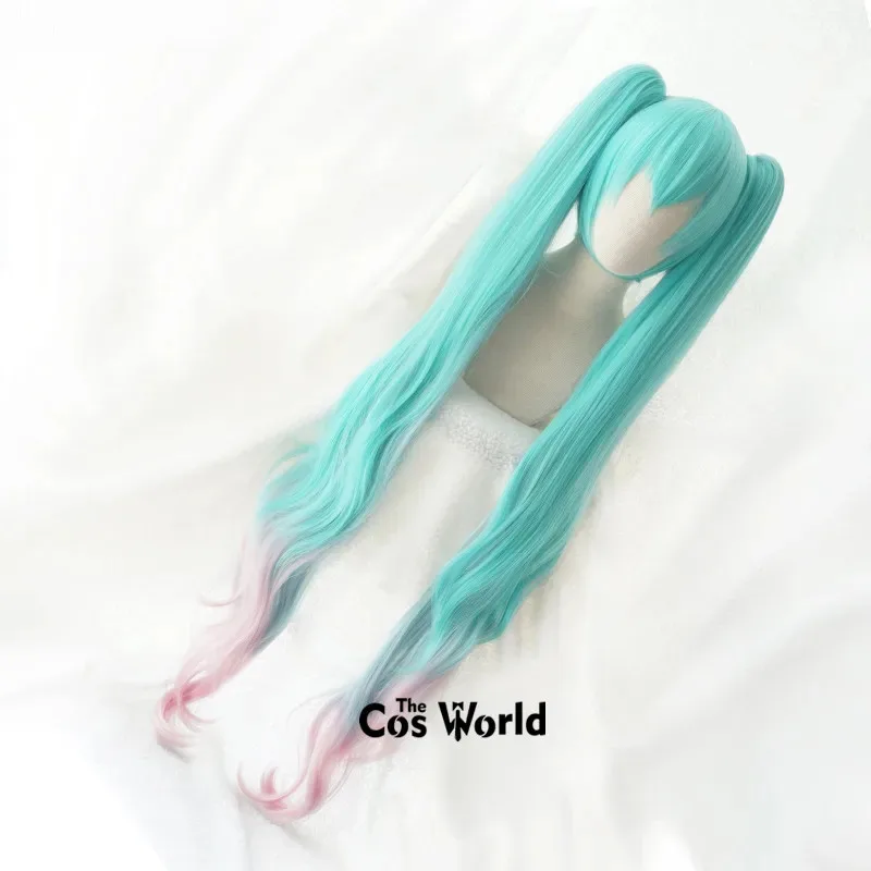 VOCALOID 2020 Magical Mirai Miku 120cm 긴 물결 모양의 애니메이션 코스프레 가발 섬유 내열성 합성 머리 + 가발 모자