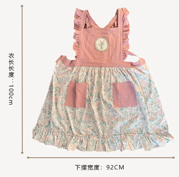 مريلة من القطن على طراز الأميرة الحلوة مع جيب للخصر ومريلة متقاطعة مضادة للبقع وغطاء رفيع H1