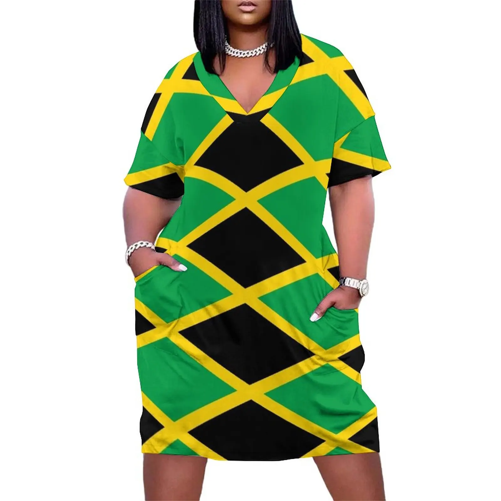 Jamaican National Flag Loose Pocket Dress Women long dress party dresses woman Evening dresses womens clothing