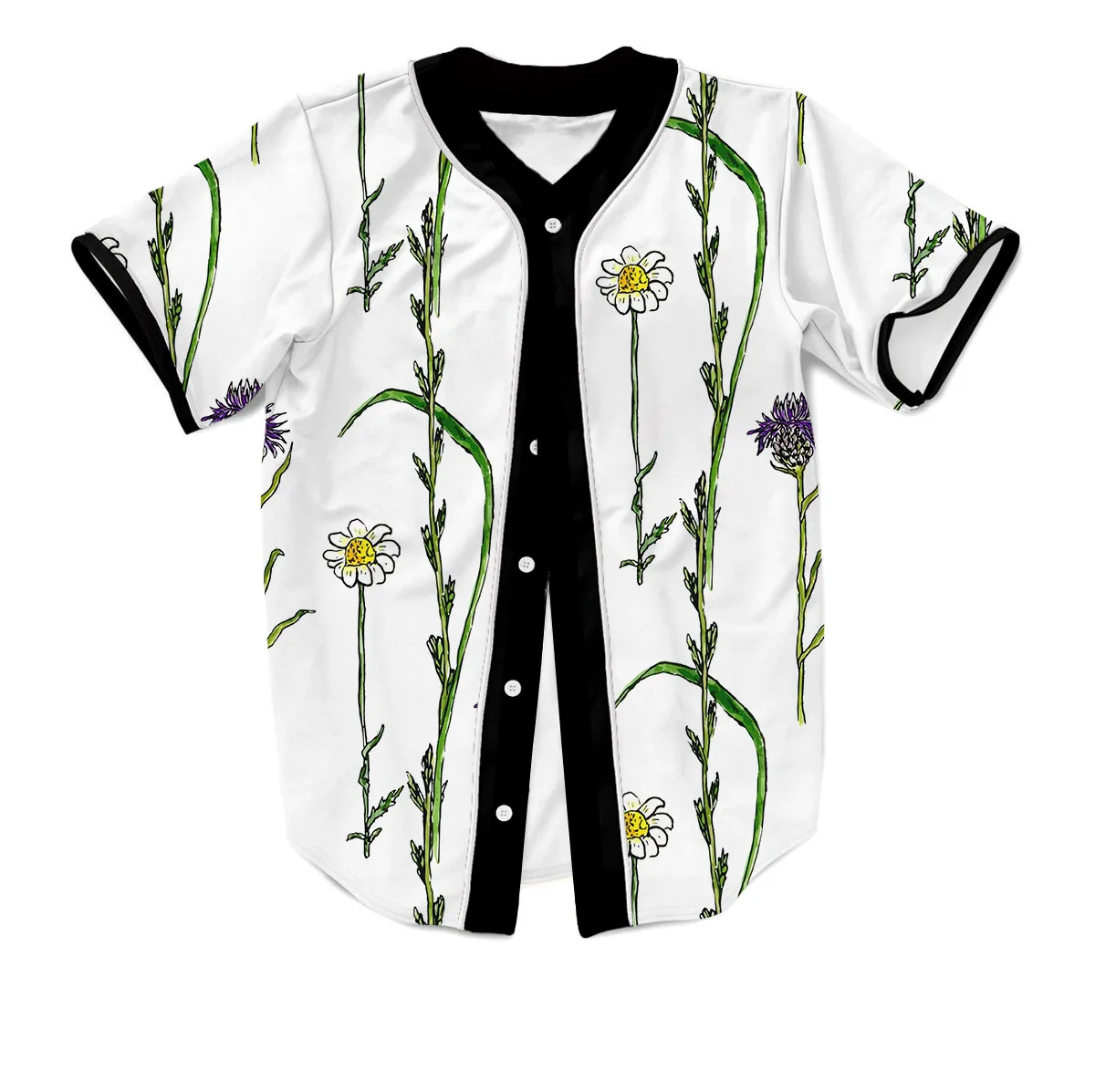 Camisa de beisebol padrão floral, camisa de manga curta, fresca e energética, estilo básico, neutra e minimalista, venda quente, MB27