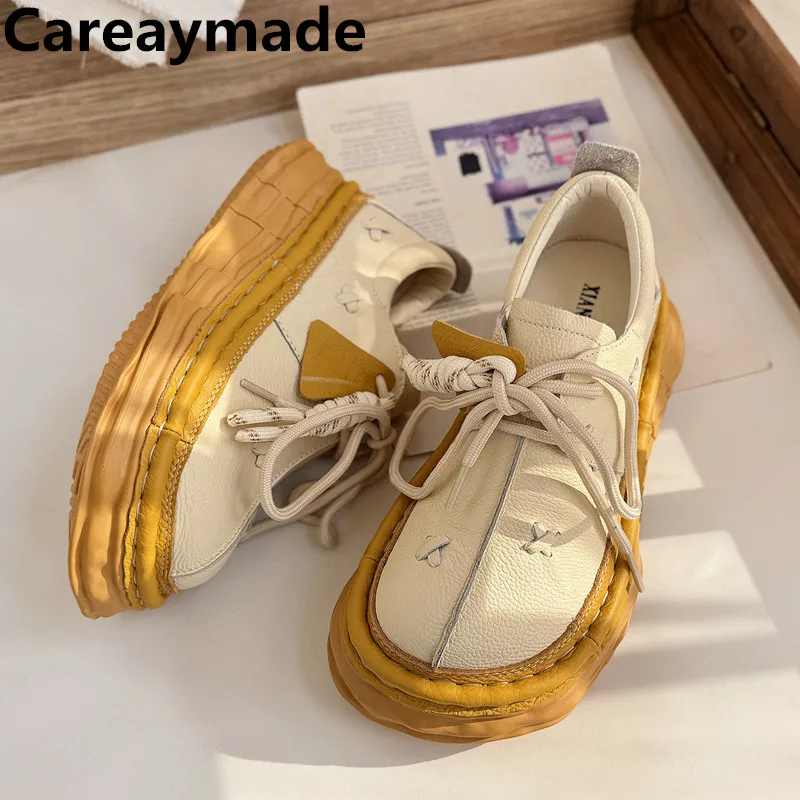 

Careaymade-Head layer cowhide shoes,Pure handmade thick sole shoes,leather comfortable wide toe dad shoes,artistic women's shoes