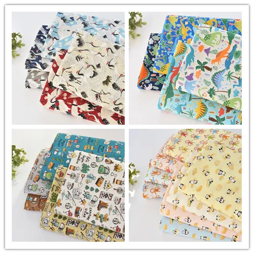 Japa Cotton Hand Painted Cat crane panda dinosaur Cartoon pattern patchwork fabric  DIY Bag skirt 1 order=50cm*110cm