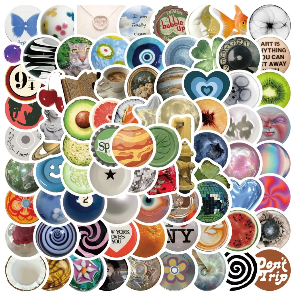 100PCS Retro Circular Small Items Stickers Decoration DIY Phone Notebook Suitcase Laptop Fridge Wall Graffiti Sticker