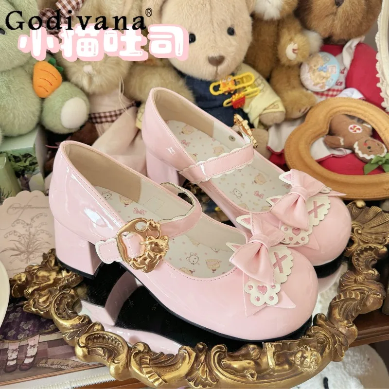 

Японские оригинальные туфли Лолита на низком каблуке, милые и очаровательные, с бантом в стиле куклы, универсальные, для униформы JK, женские туфли Мэри Джейн
