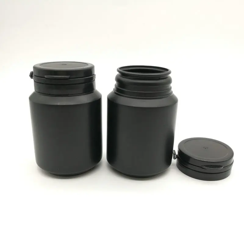 

50pcs 100ml 100cc HDPE Black Plastc Solid Capsules Bottle Empty Refillable Gummy Bottles with Pull-ring Tear Off cap